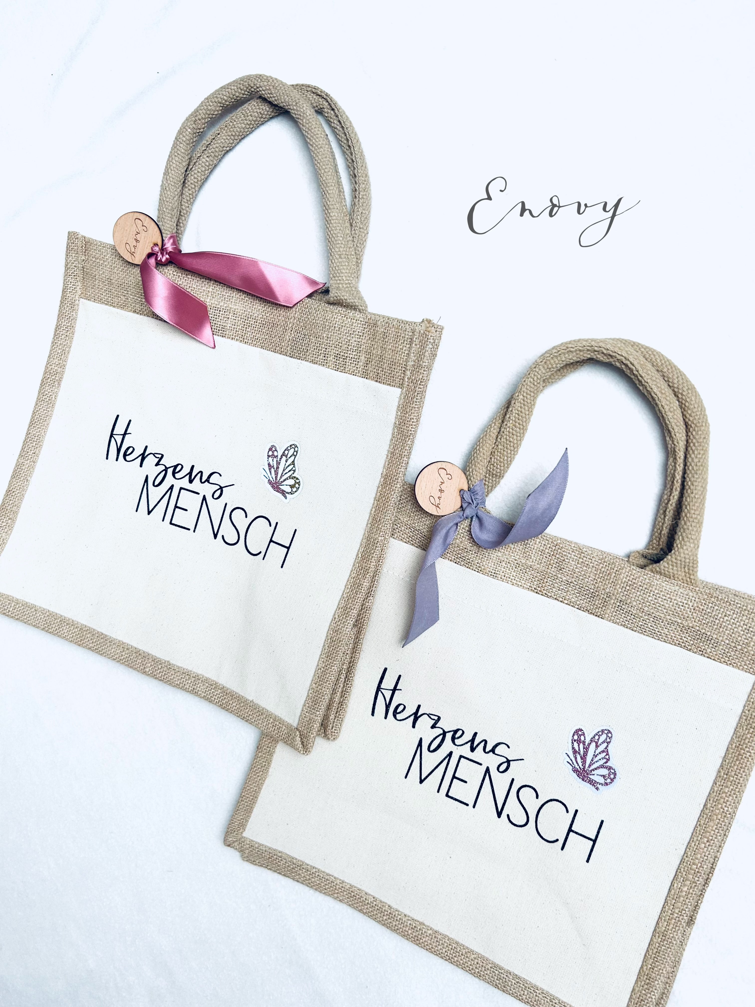 Jutetasche mit Wunschtext personalisierbar von Enovy-Kindermode