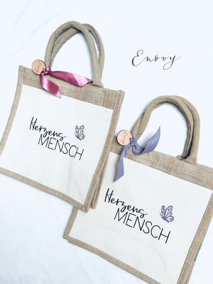Jutetasche mit Wunschtext personalisierbar von Enovy-Kindermode